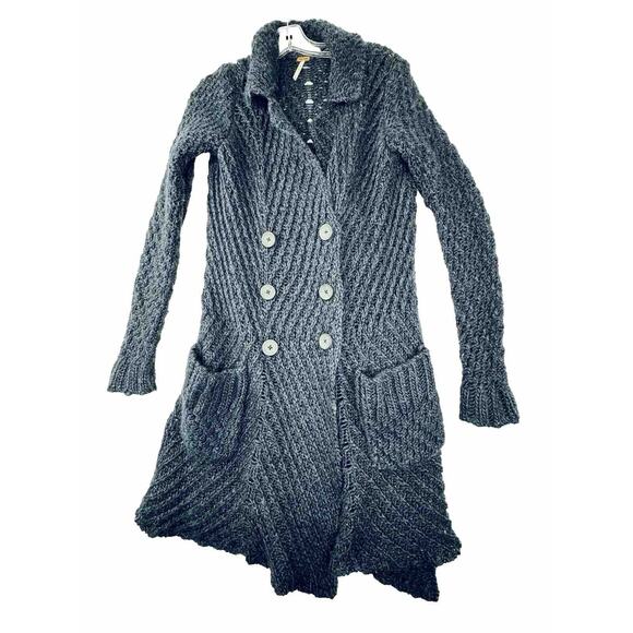 Free People Sweaters - Free People Wool & Alpaca Blend Dark Navy Blue Long Cardigan Sweater Size Small